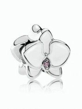 Pandora Silver Orchid Flower Charm with Pink Stone